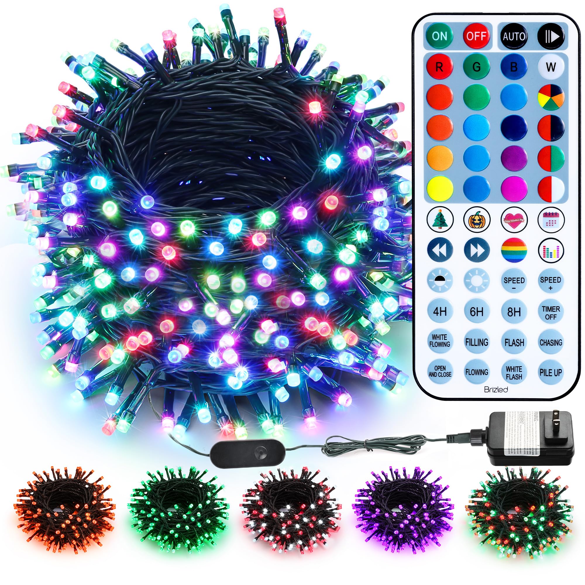 Brizled Color Changing Halloween Lights, 66ft 200 LED RGB Christmas Lights Music Sync, 120+ Modes Remote Dimmable Outdoor Christmas Light, Mini Tree Light Indoor Plugin for Xmas Halloween Party Decor
